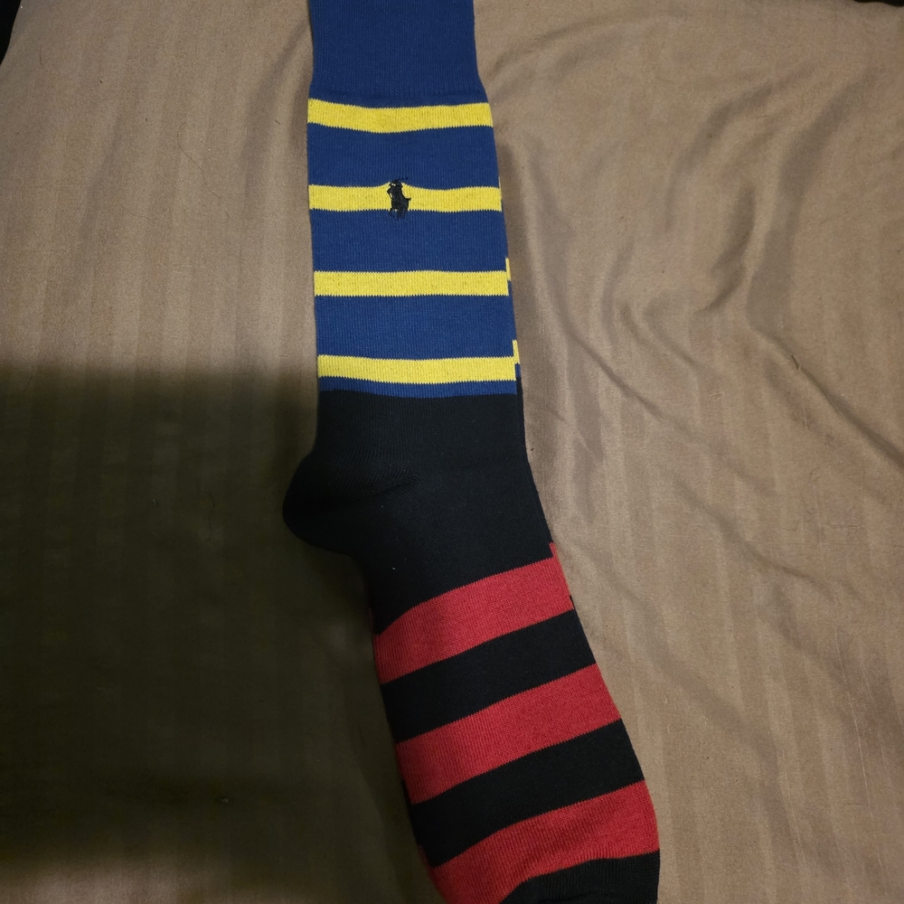 NWOT Polo Ralph Lauren Striped Blue, Yellow, Red, and Black Men's Sock - Picture 7 of 7